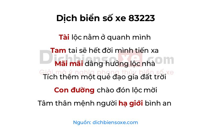 Dịch thơ biển số 83223