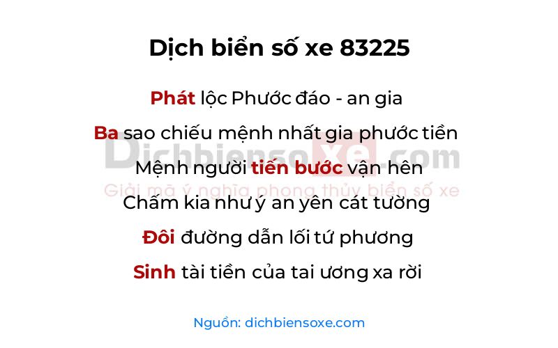 Dịch thơ biển số 83225