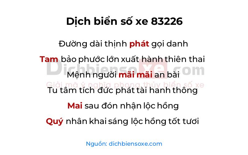 Dịch thơ biển số 83226