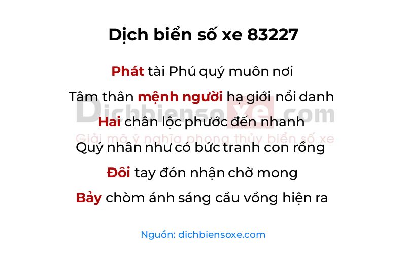 Dịch thơ biển số 83227