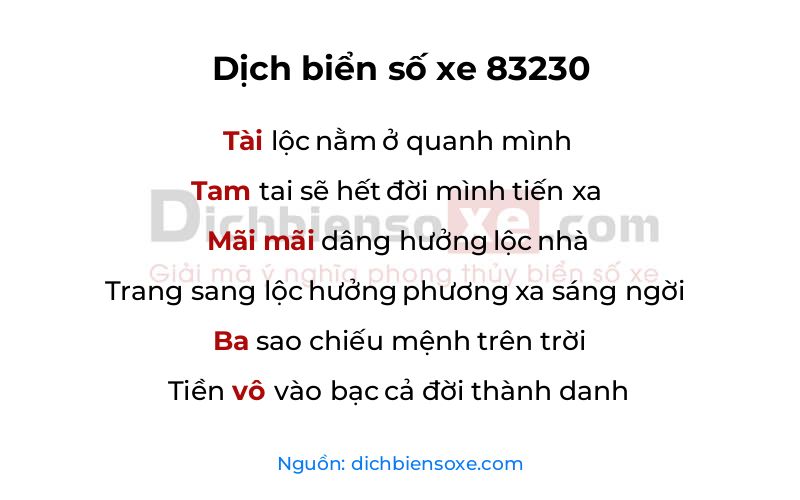 Dịch thơ biển số 83230