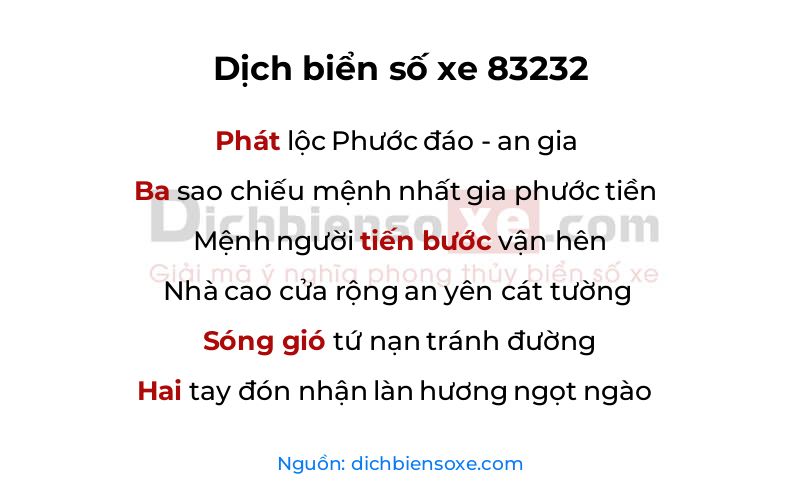 Dịch thơ biển số 83232