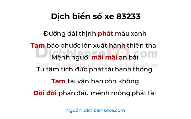 Dịch thơ biển số 83233