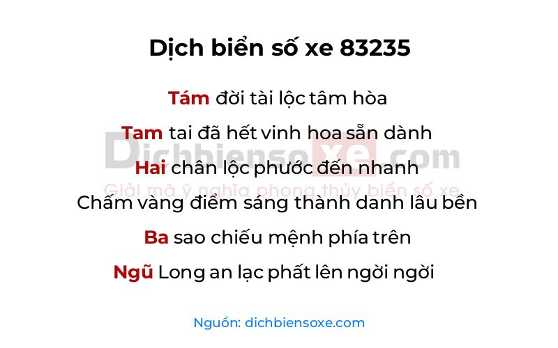Dịch thơ biển số 83235