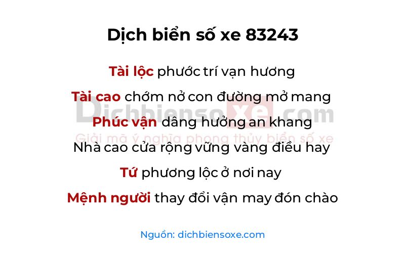 Dịch thơ biển số 83243
