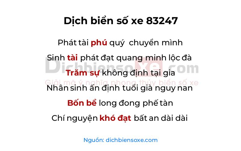 Dịch thơ biển số 83247