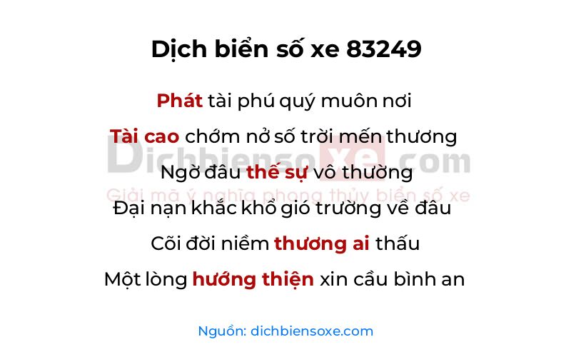 Dịch thơ biển số 83249