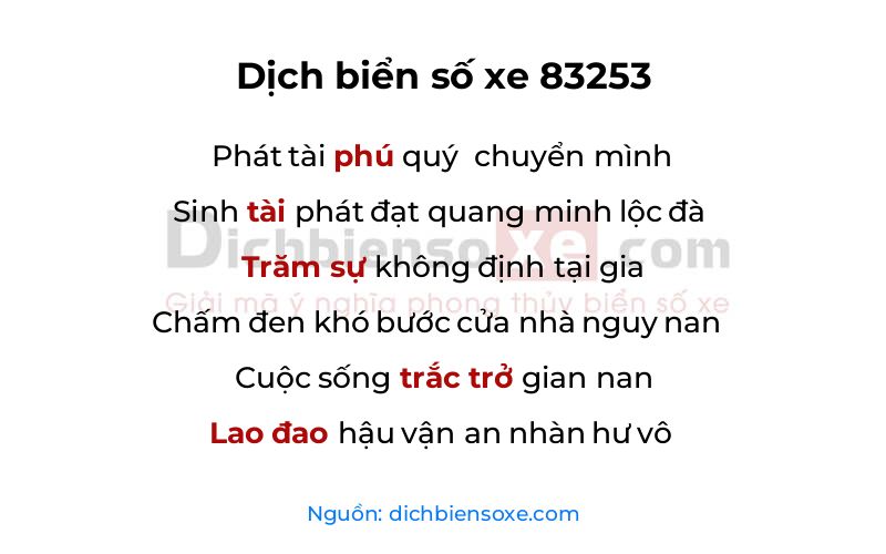 Dịch thơ biển số 83253