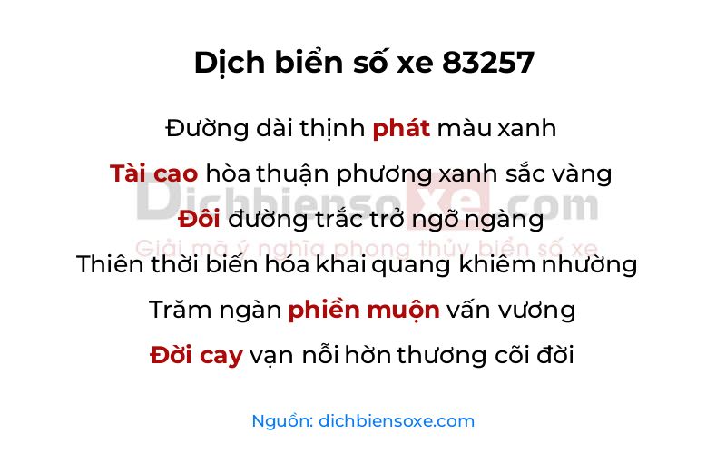 Dịch thơ biển số 83257