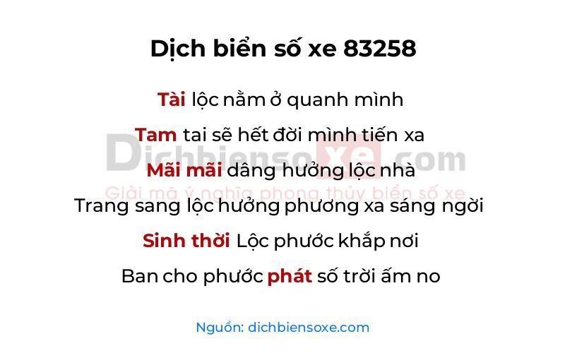 Dịch thơ biển số 83258