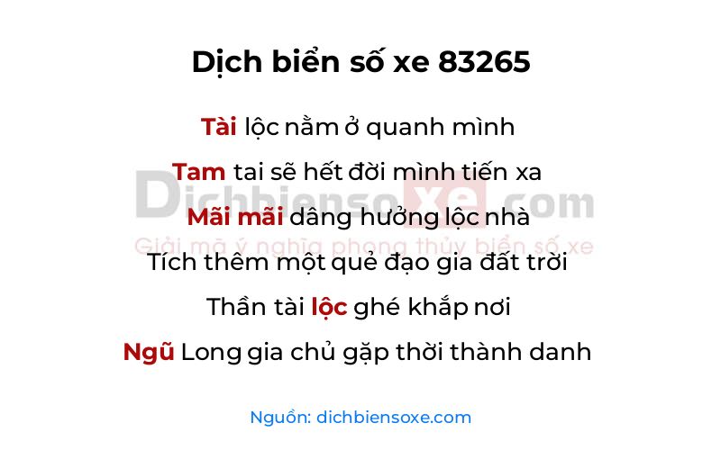 Dịch thơ biển số 83265