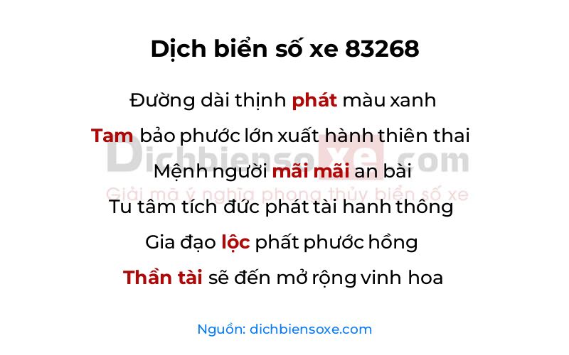 Dịch thơ biển số 83268
