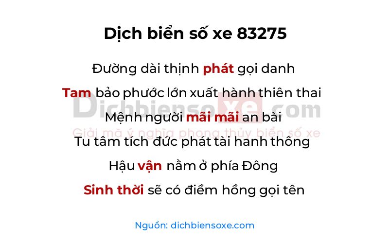 Dịch thơ biển số 83275