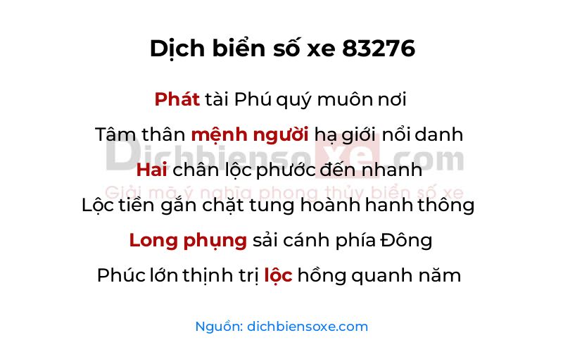 Dịch thơ biển số 83276