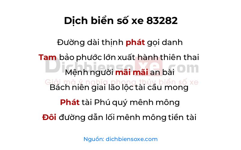 Dịch thơ biển số 83282