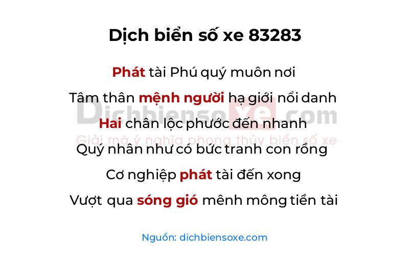 Dịch thơ biển số 83283