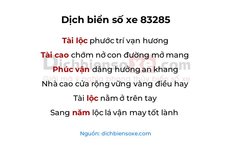 Dịch thơ biển số 83285