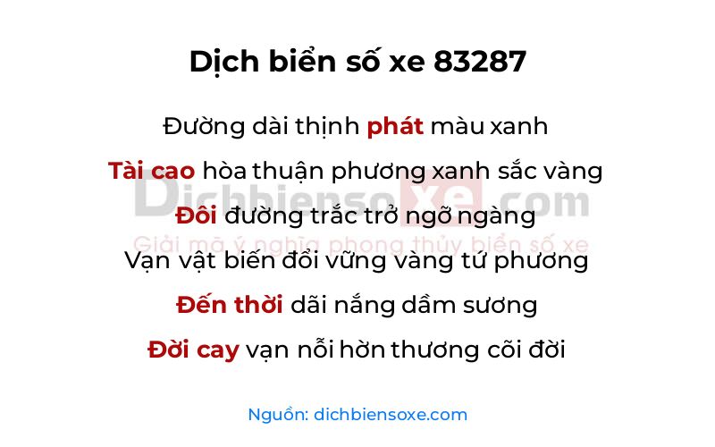 Dịch thơ biển số 83287