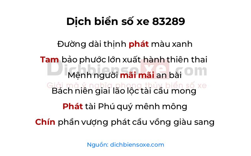 Dịch thơ biển số 83289