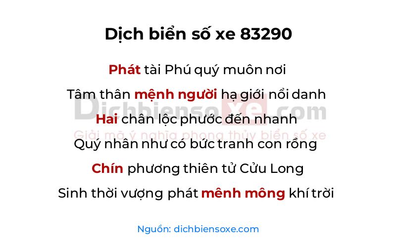 Dịch thơ biển số 83290