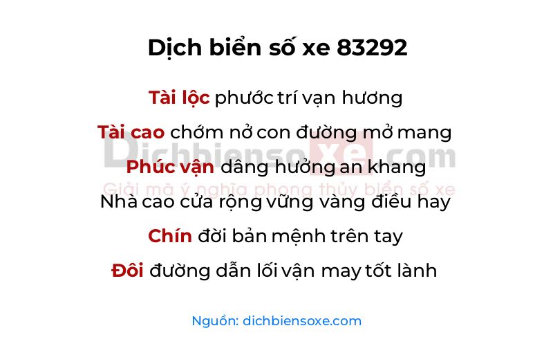 Dịch thơ biển số 83292