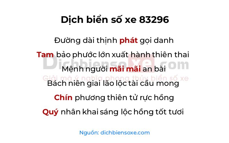 Dịch thơ biển số 83296