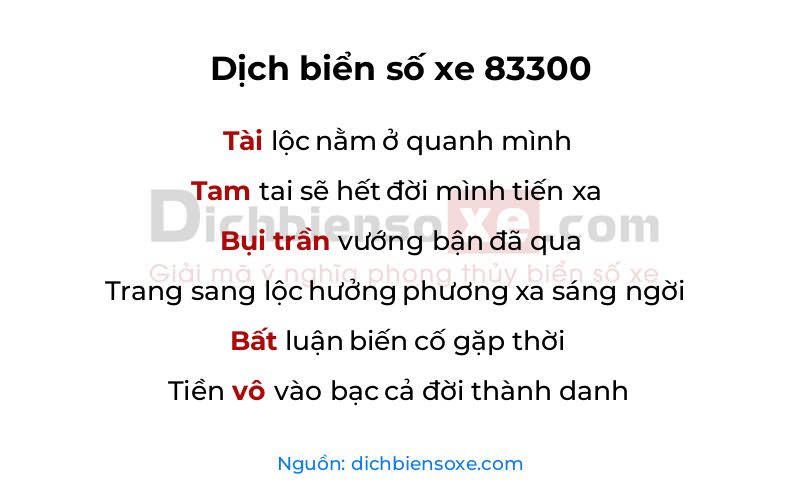 Dịch thơ biển số 83300