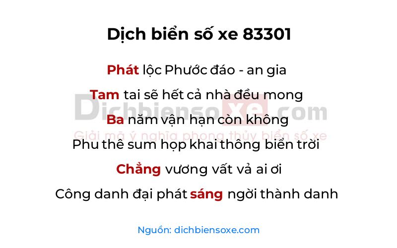 Dịch thơ biển số 83301