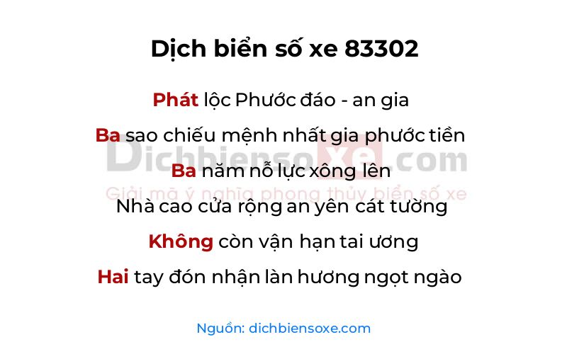 Dịch thơ biển số 83302