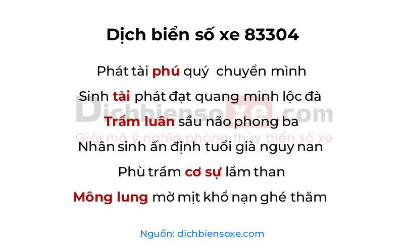 Dịch thơ biển số 83304