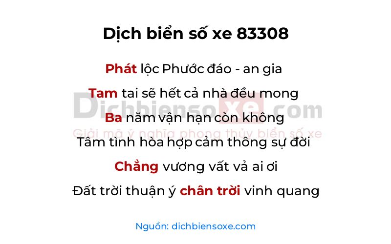 Dịch thơ biển số 83308
