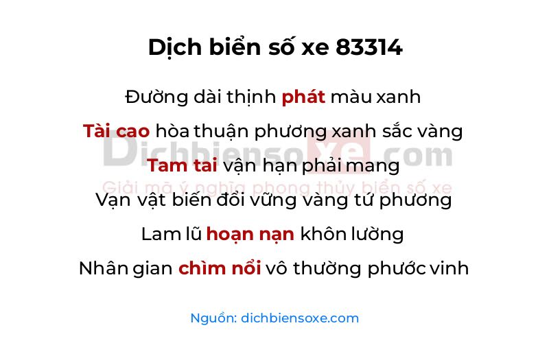 Dịch thơ biển số 83314