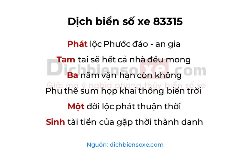 Dịch thơ biển số 83315