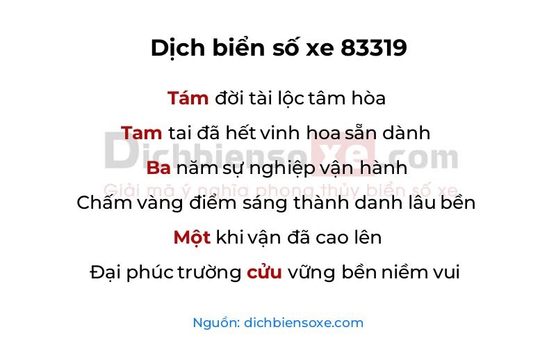 Dịch thơ biển số 83319