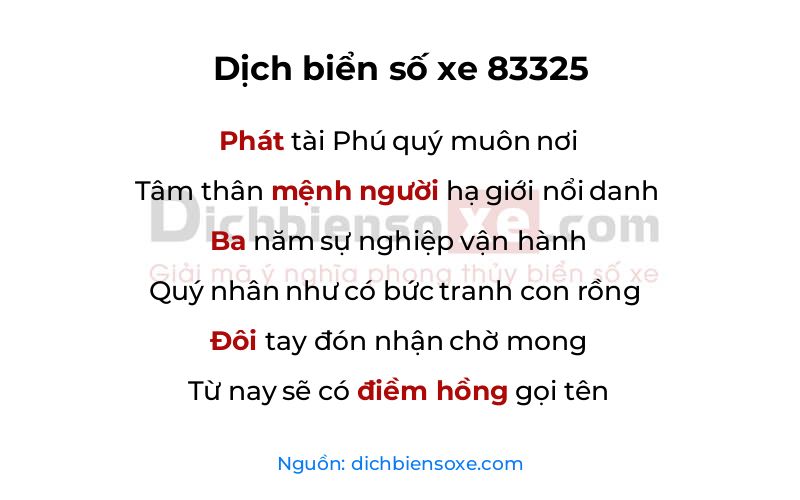 Dịch thơ biển số 83325