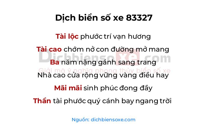 Dịch thơ biển số 83327