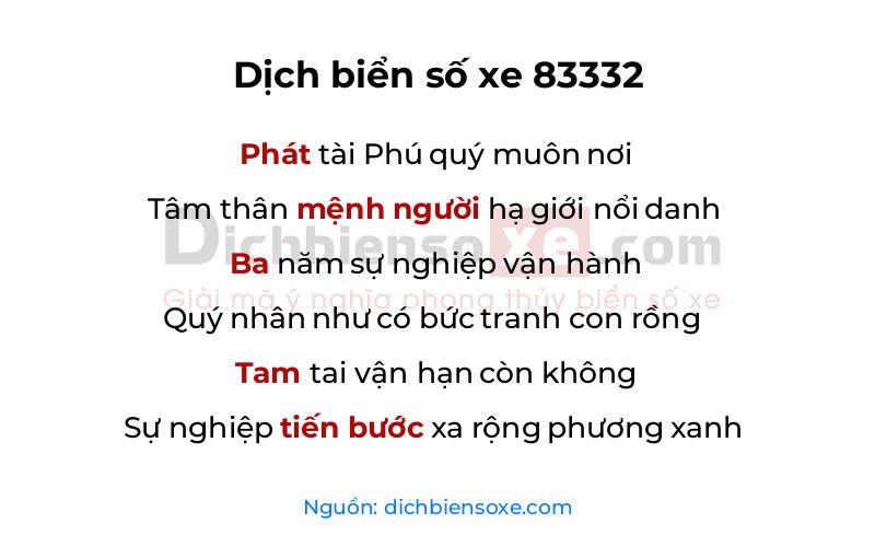 Dịch thơ biển số 83332
