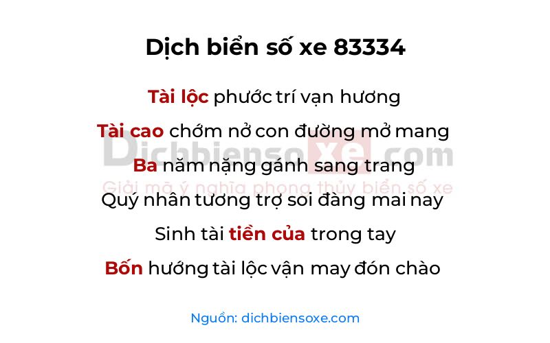 Dịch thơ biển số 83334