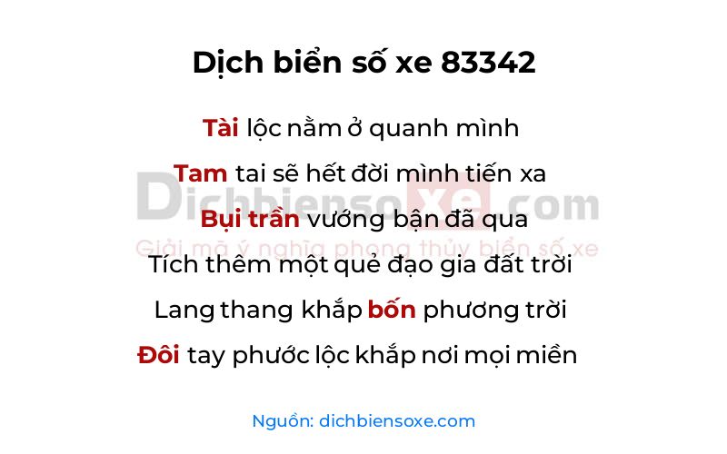 Dịch thơ biển số 83342