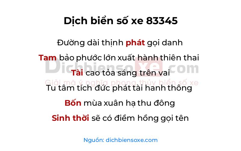 Dịch thơ biển số 83345