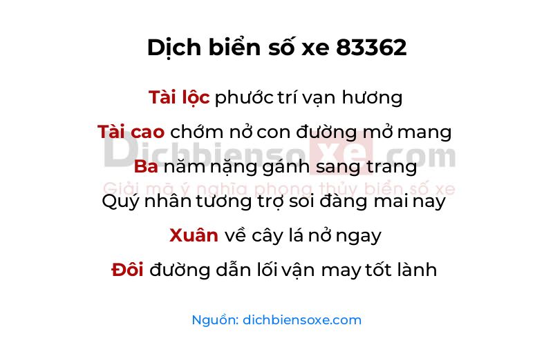 Dịch thơ biển số 83362