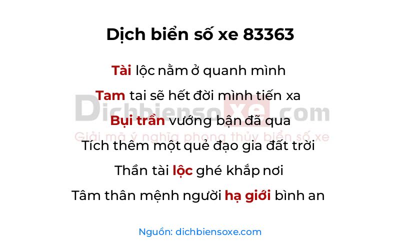 Dịch thơ biển số 83363