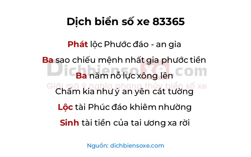 Dịch thơ biển số 83365