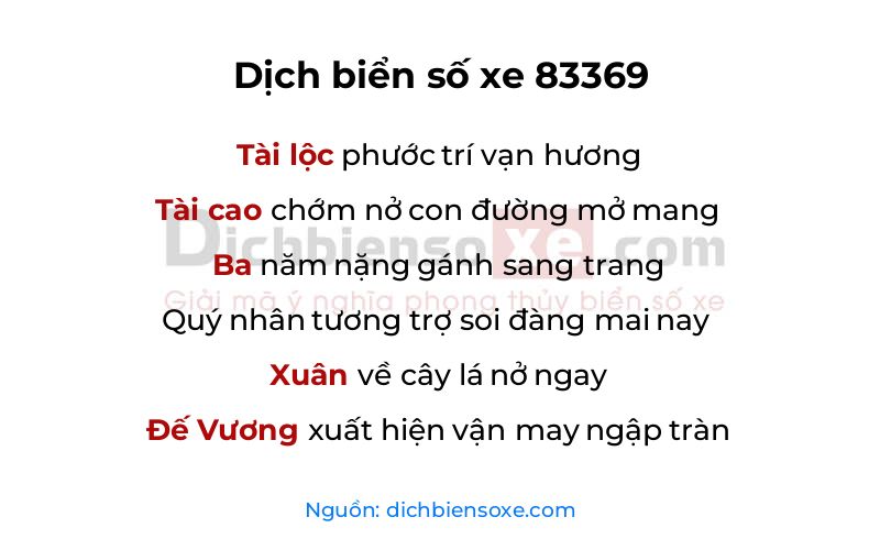 Dịch thơ biển số 83369