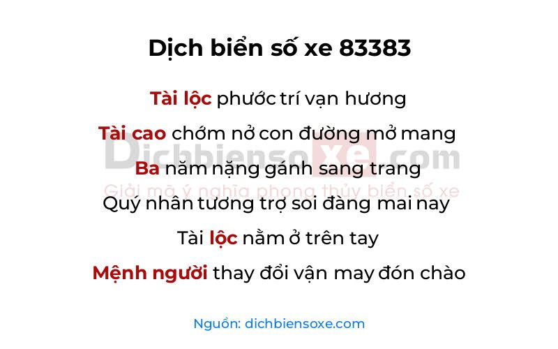 Dịch thơ biển số 83383