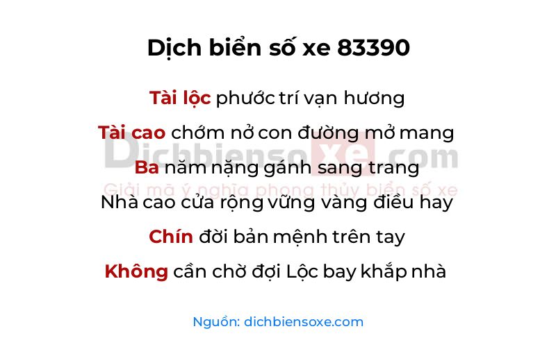 Dịch thơ biển số 83390