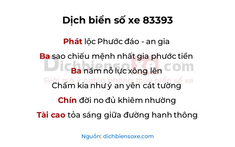 Dịch thơ biển số 83393