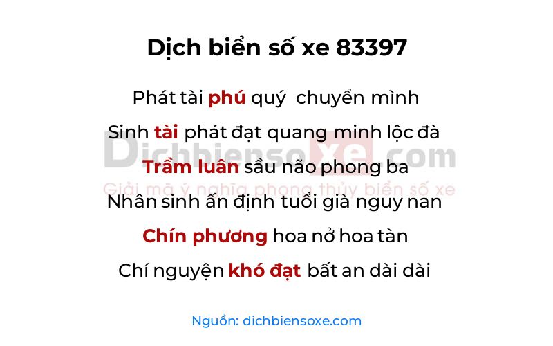 Dịch thơ biển số 83397