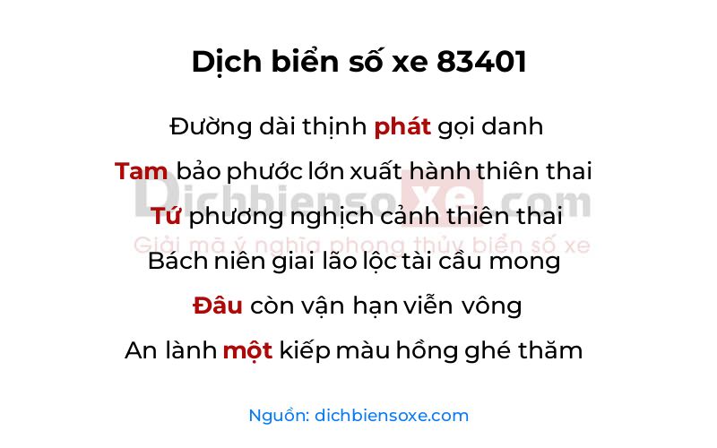 Dịch thơ biển số 83401