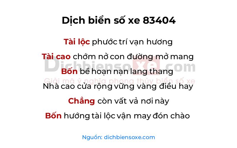 Dịch thơ biển số 83404